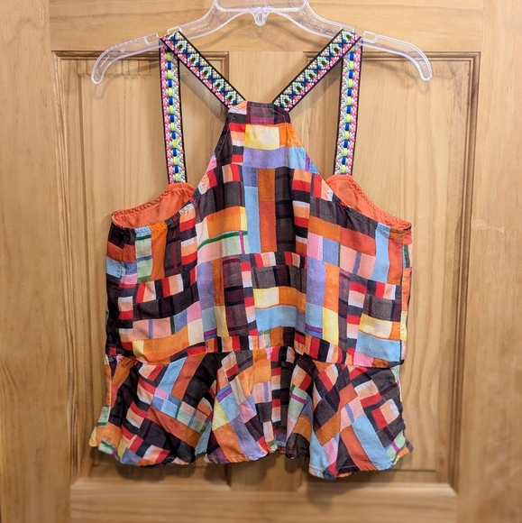 Anthropologie Pilcro Women's Tank Top Blouse Size Medium Abstract Peplum Orange - Picture 5 of 10